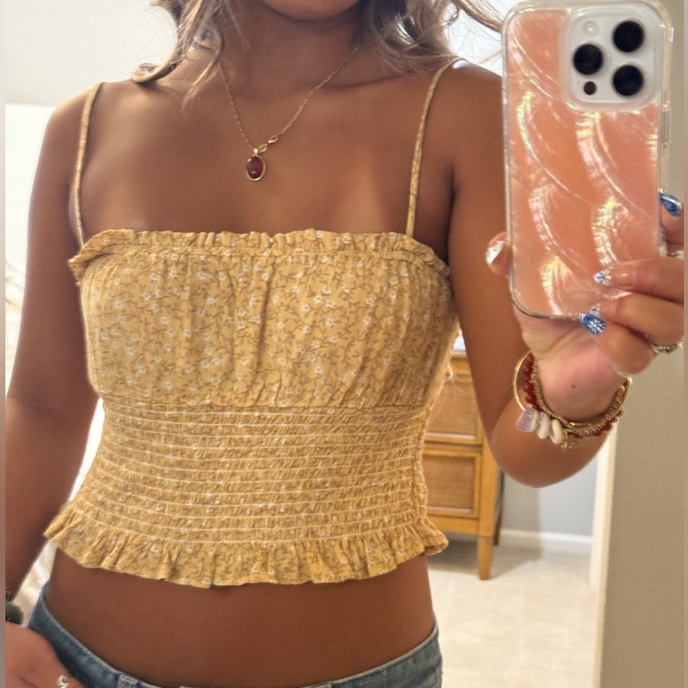 Yellow Floral Cropped Ribbed Tank - Picture 3 of 3